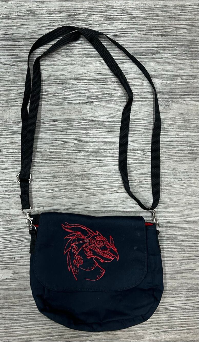 Rigglettes Black Red Embroidered Dragon Flap Crossbody Messenger Bag Purse